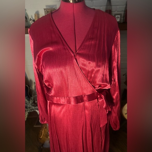 GUC Nine West Long Sleeve High Low Wrap Dress Size XL Bright Magenta - Picture 3 of 14
